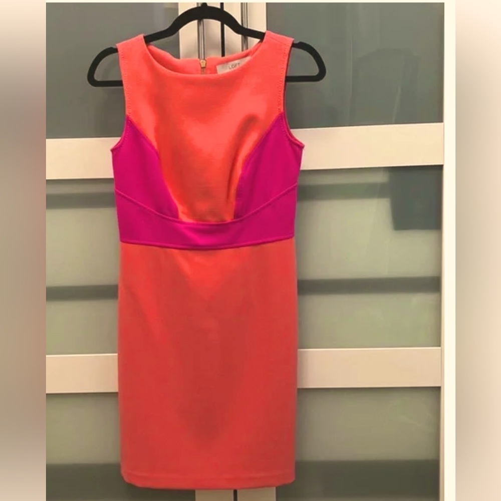 Loft Size 6 Bright Pink & Orange 
Fitted Bodycon Short Dress slightly used